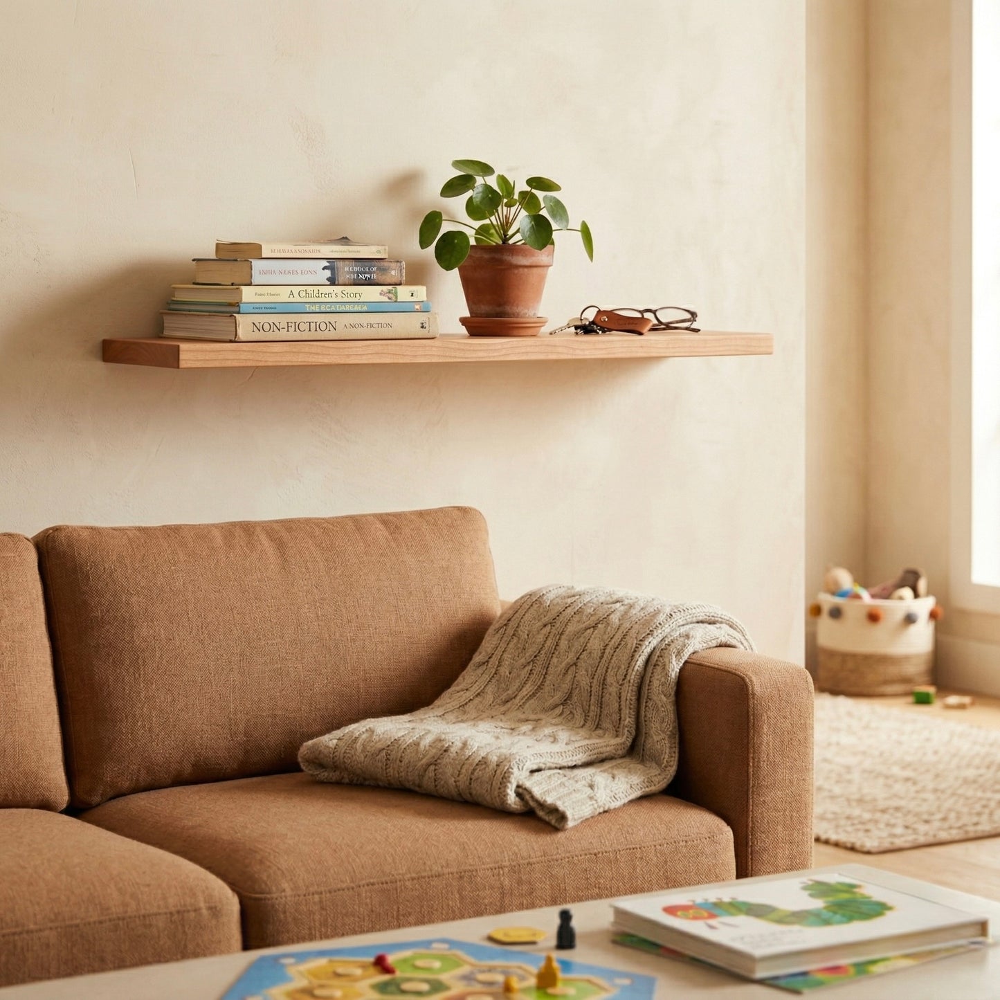 Schwebendes Wandregal – Kirschbaum Massivholz