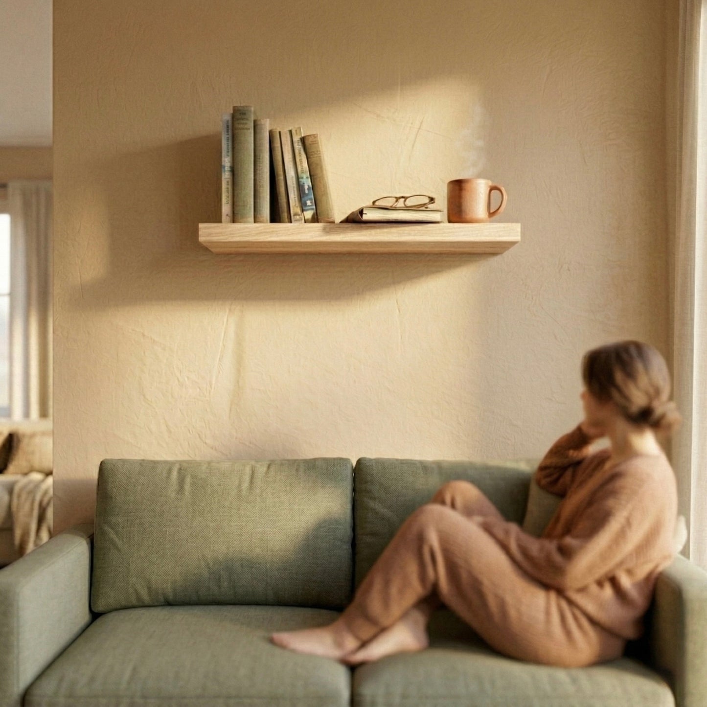 Schwebendes Wandregal – Buche Massivholz