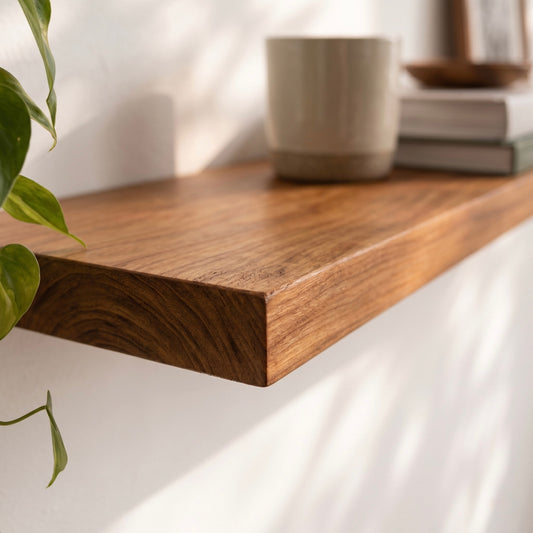 Detailaufnahme eines Wandboards ECO aus furniertem Kirschbaum mit verdeckter Befestigung. Warme Kirschbaum-Maserung, präzise Kantenverarbeitung und hochwertige Furnieroberfläche in natürlicher Holzoptik.