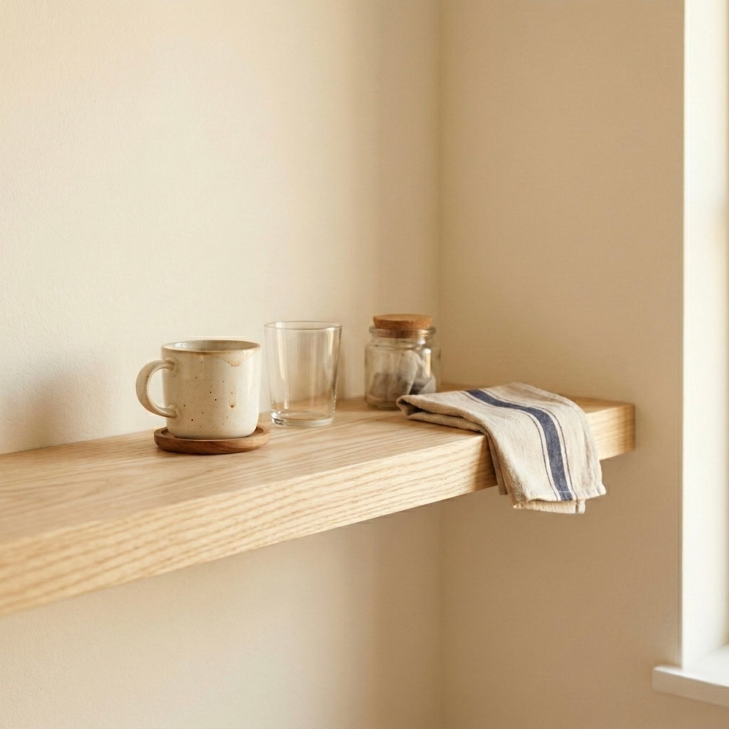 Schwebendes Wandregal – Esche Massivholz