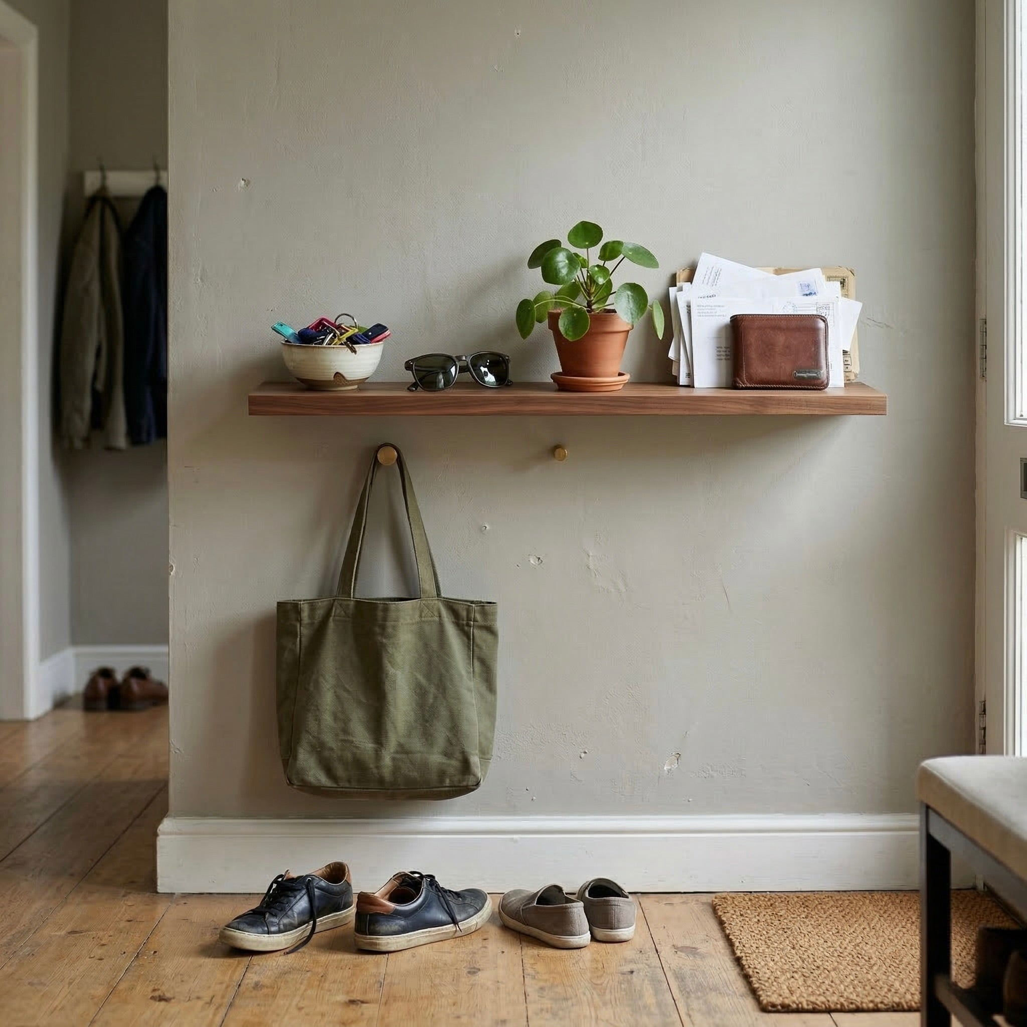 Schwebendes Wandregal – Nussbaum Massivholz