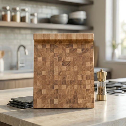 Stirnholz-Schneidebrett Eiche – mit Anschlagkante