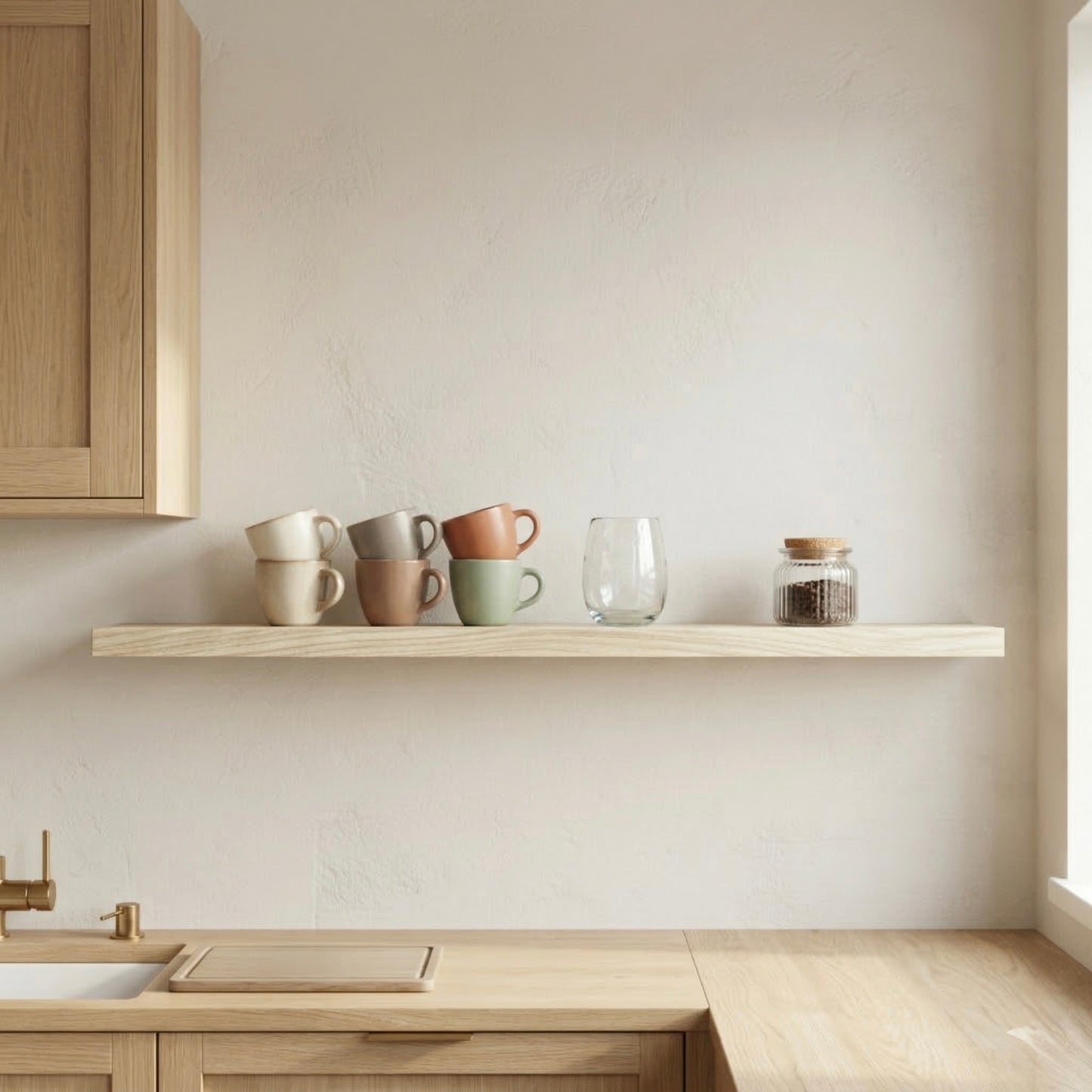 Schwebendes Wandregal – Esche Massivholz