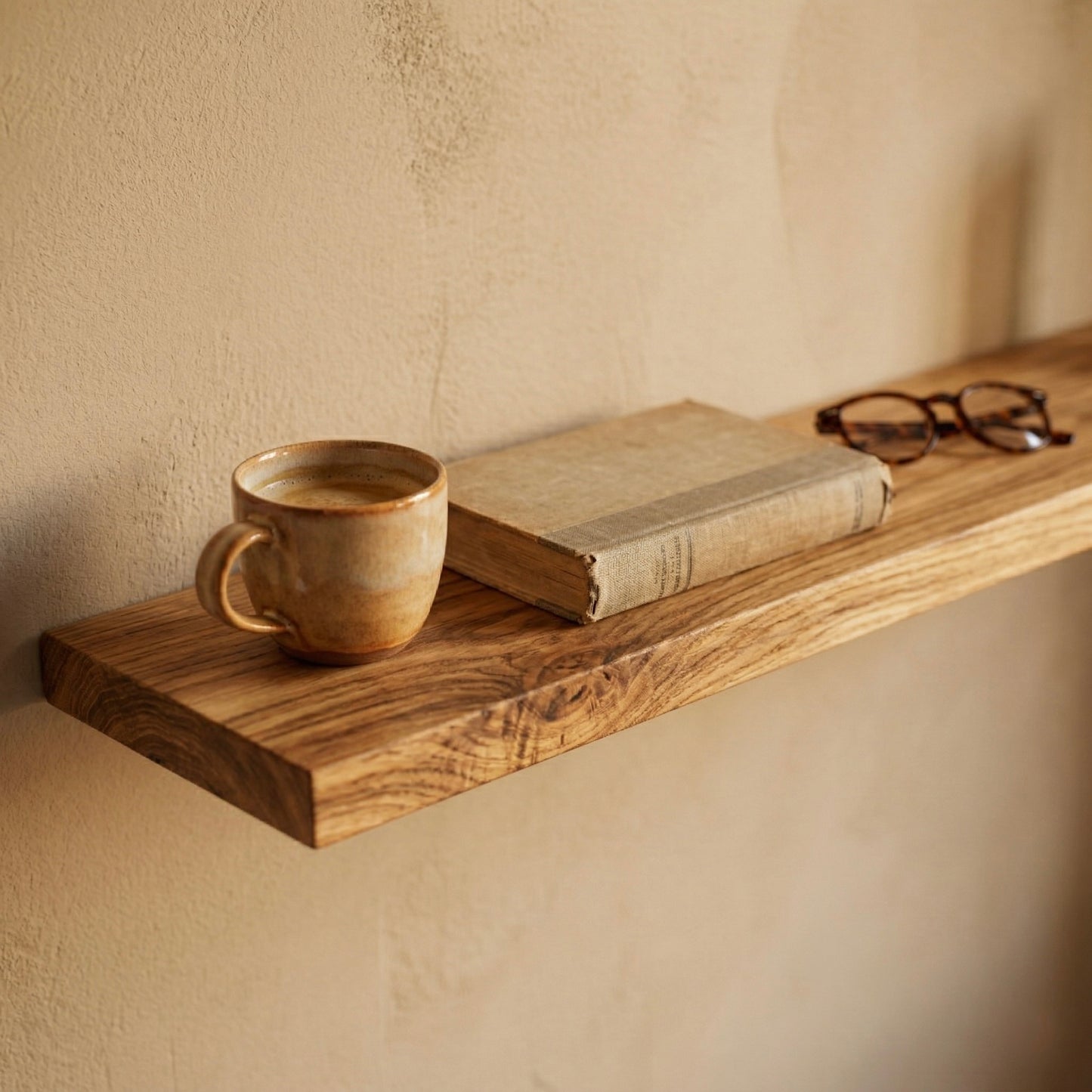 Schwebendes Wandregal – Rüster Massivholz