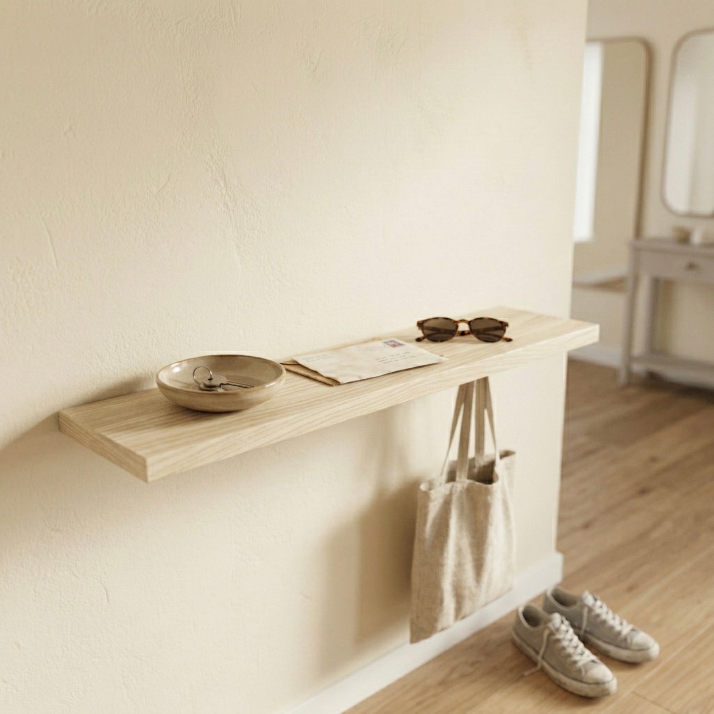 Schwebendes Wandregal – Esche Massivholz