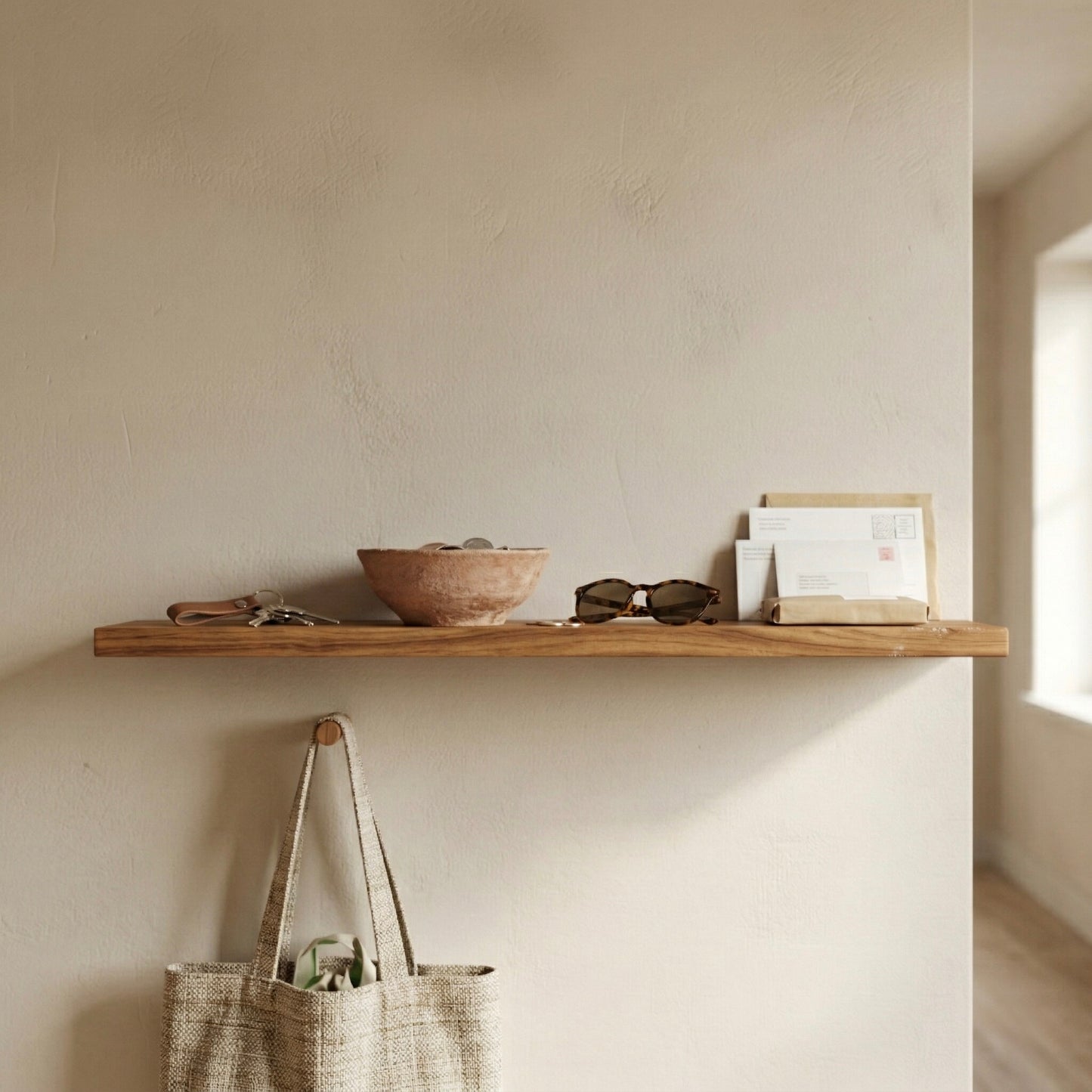 Schwebendes Wandregal – Rüster Massivholz