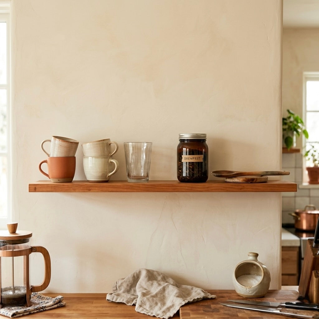 Schwebendes Wandregal – Kirschbaum Massivholz