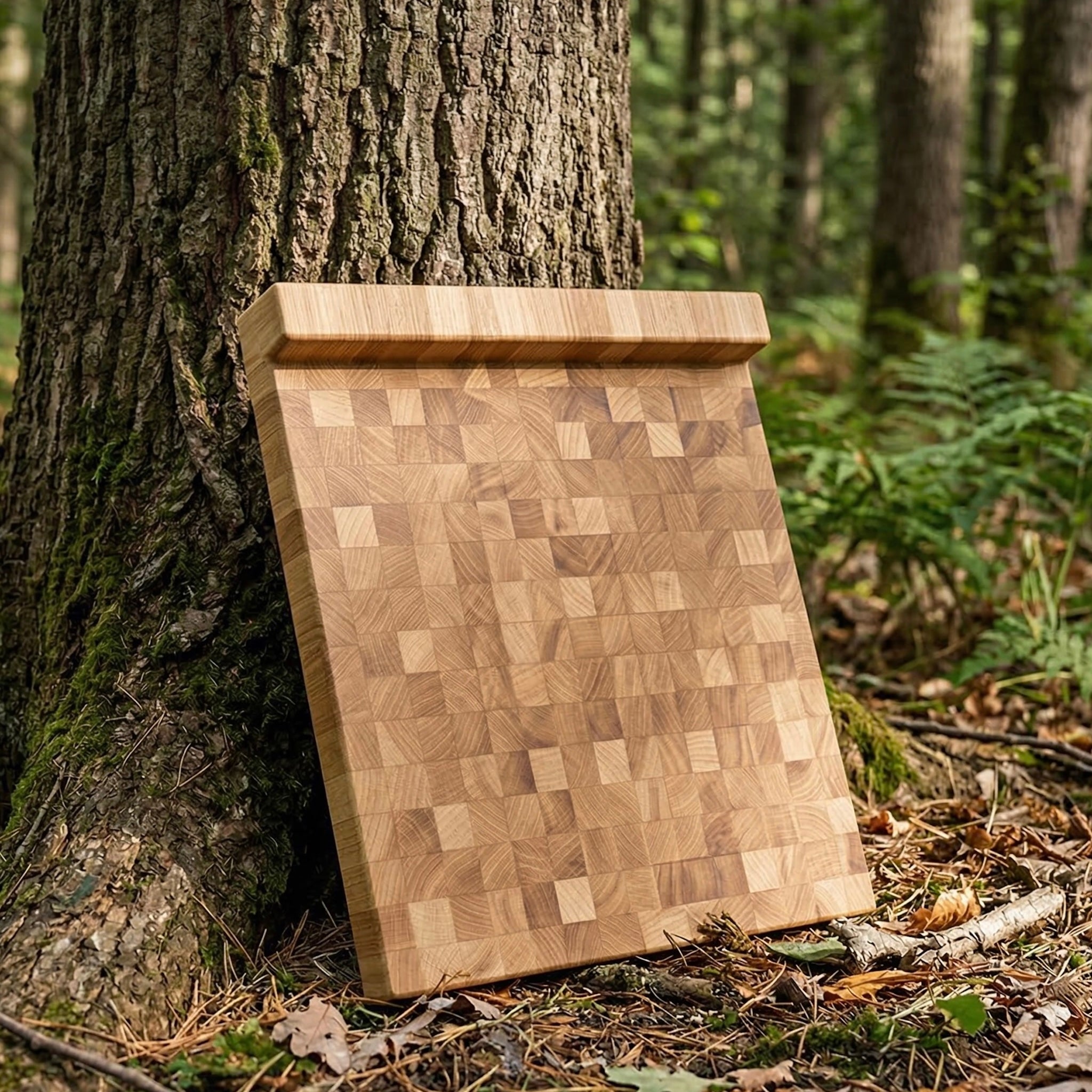 Stirnholz-Schneidebrett Eiche – mit Anschlagkante