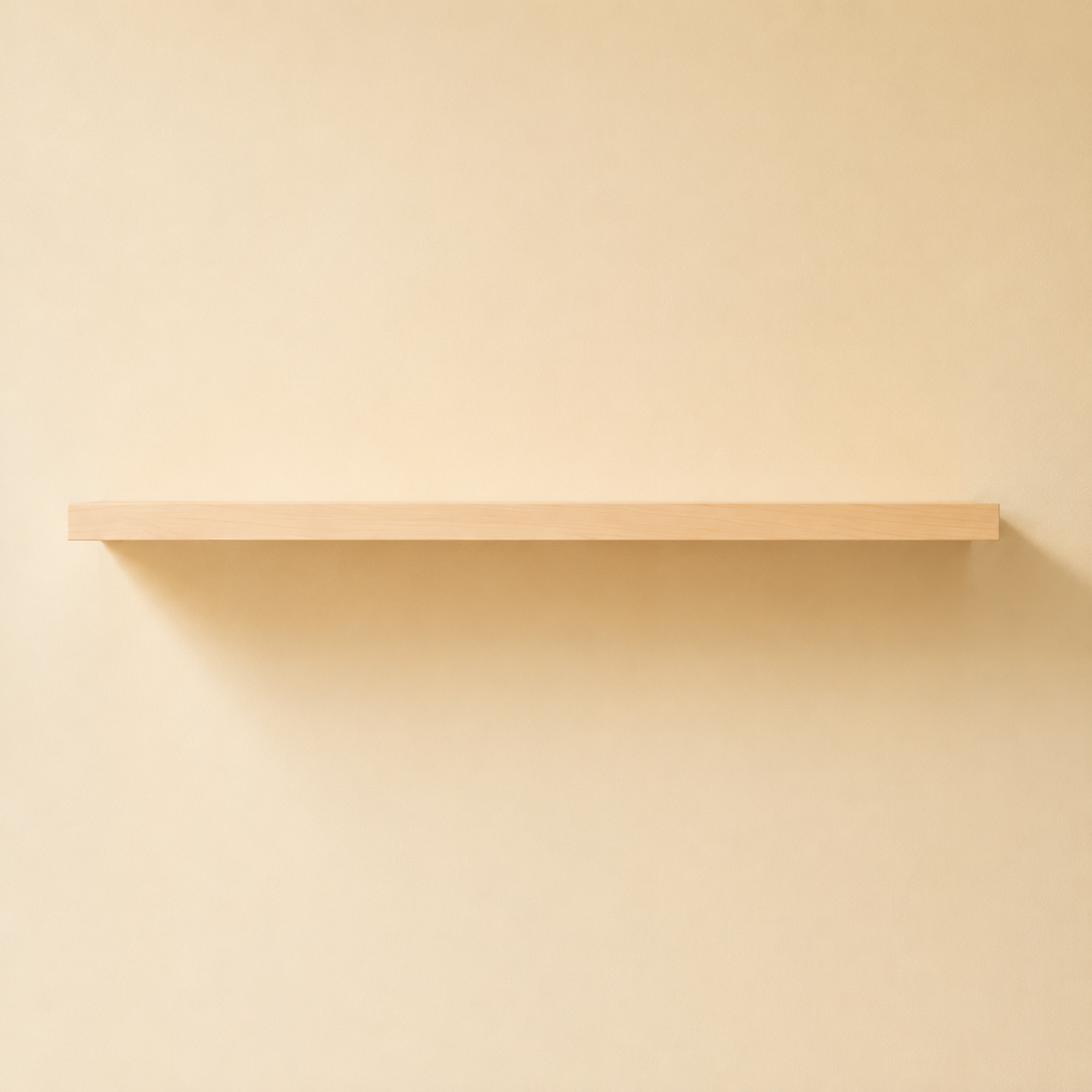 Schwebendes Wandregal ECO aus Birkenfurnier mit heller Holzoptik und verdeckter Befestigung, freigestellte Produktansicht vor heller Wand.