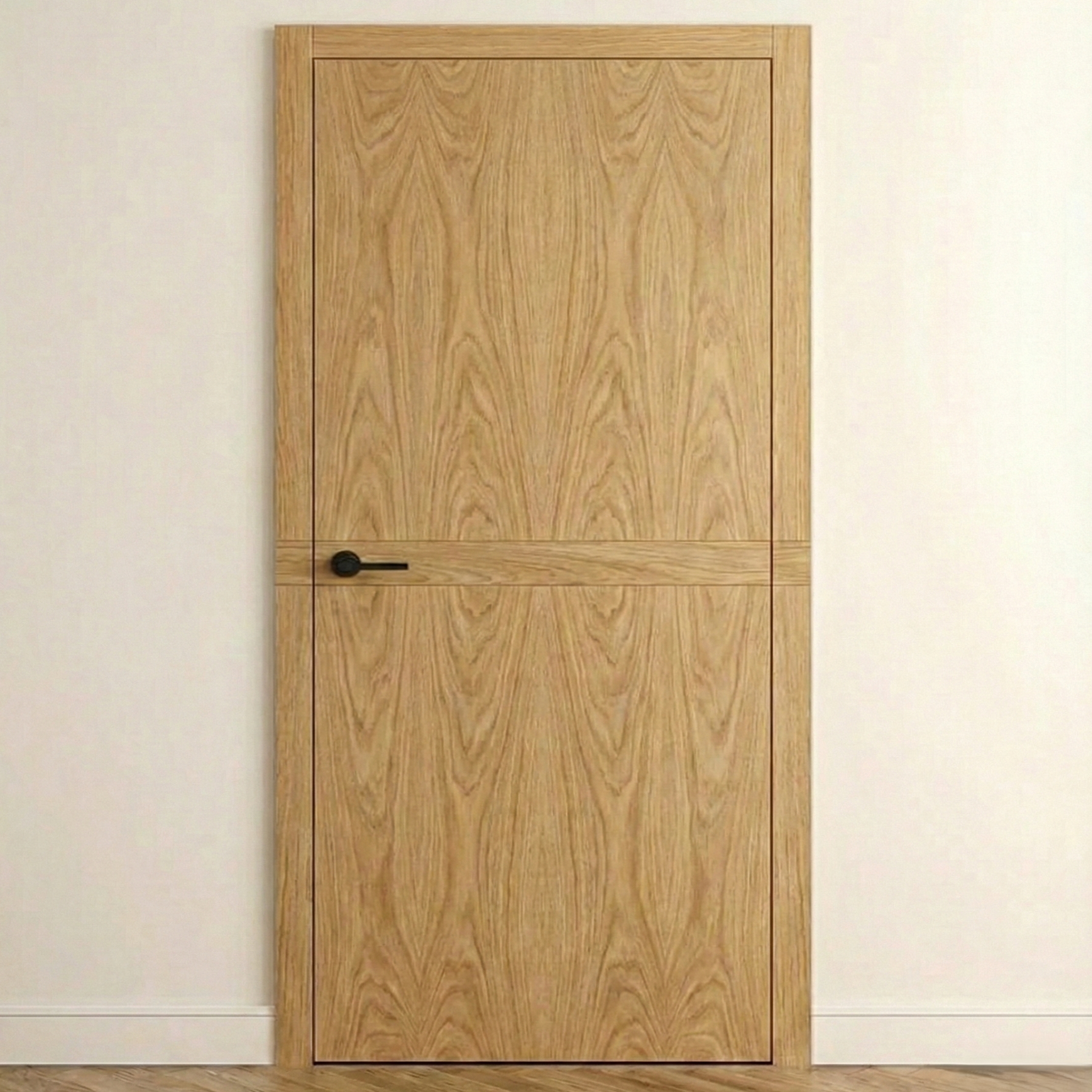 Design-Innentür Cross Line aus Eiche in Frontansicht – stumpf einschlagend mit durchlaufendem Querfurnier