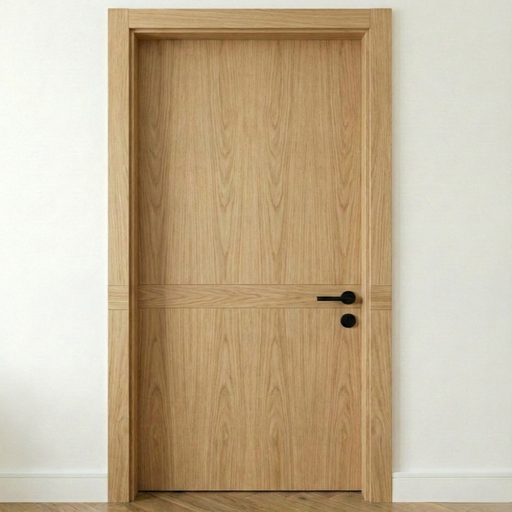 Design-Innentür Cross Line aus Eiche mit durchlaufendem Querfurnier in Türblatt und Zarge – stumpf einschlagende Premium-Ausführung