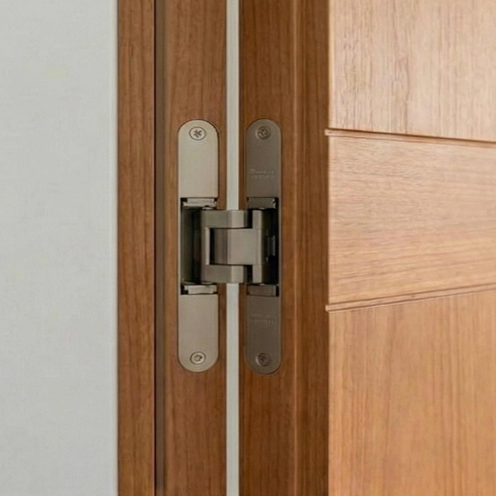 Detail der Design Innentür Cross Line aus Ulme mit verdecktem Tectus-Band – flächenbündige Premium-Ausführung