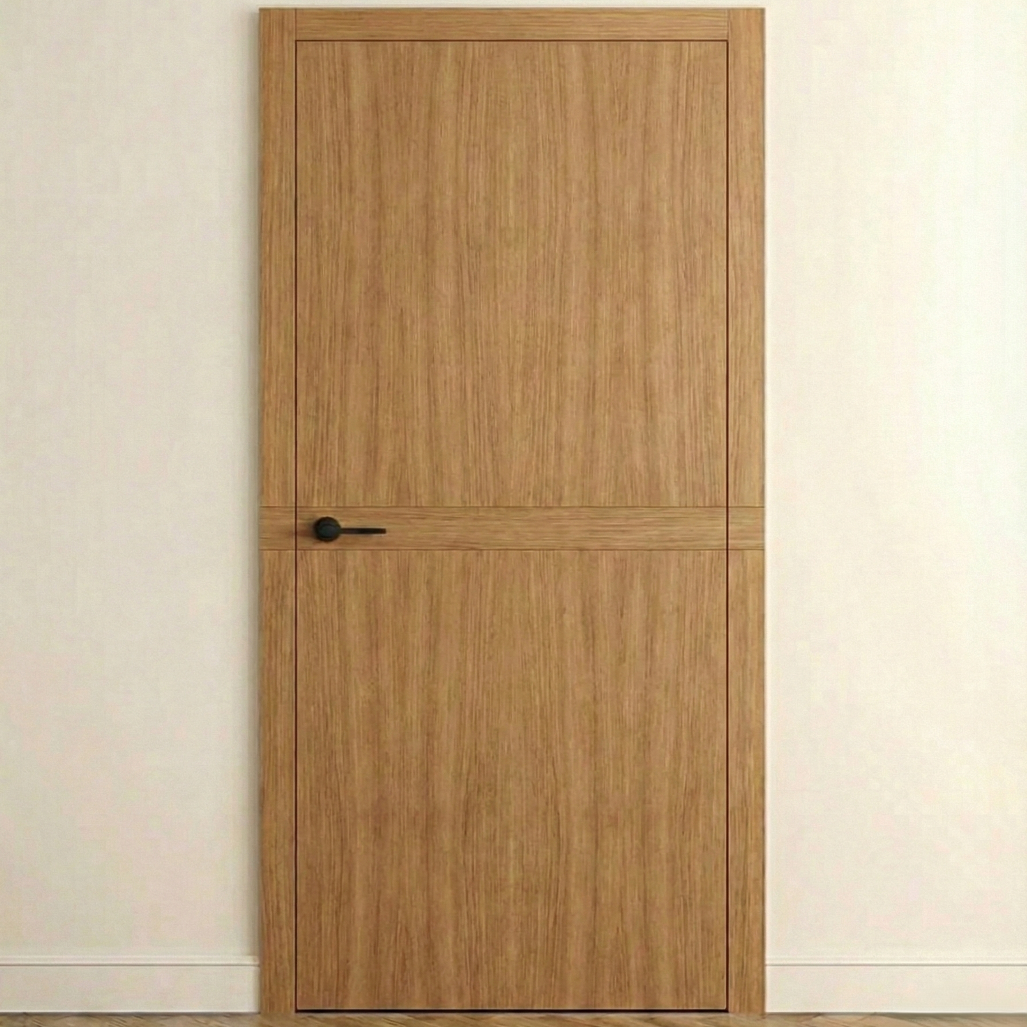 Design Innentür Cross Line aus Ulme in Innenansicht – stumpf einschlagend mit durchlaufendem Querfurnier