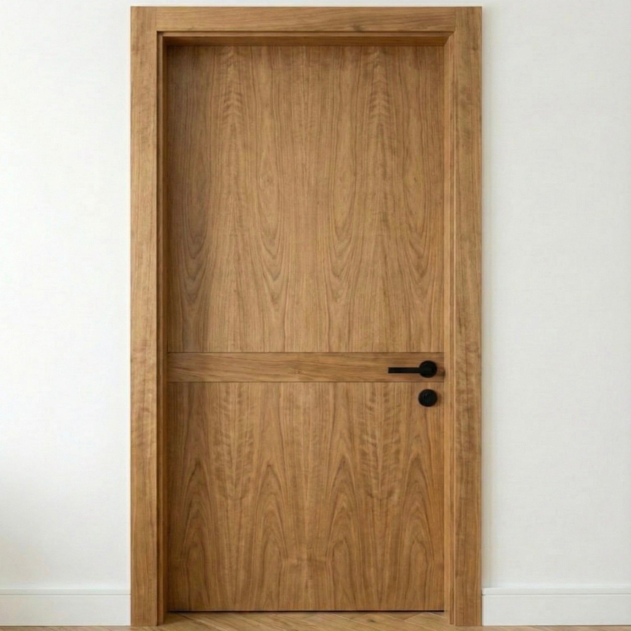 Design Innentür Cross Line aus Ulme mit durchlaufendem Querfurnier in Türblatt und Zarge – stumpf einschlagende Premium-Ausführung