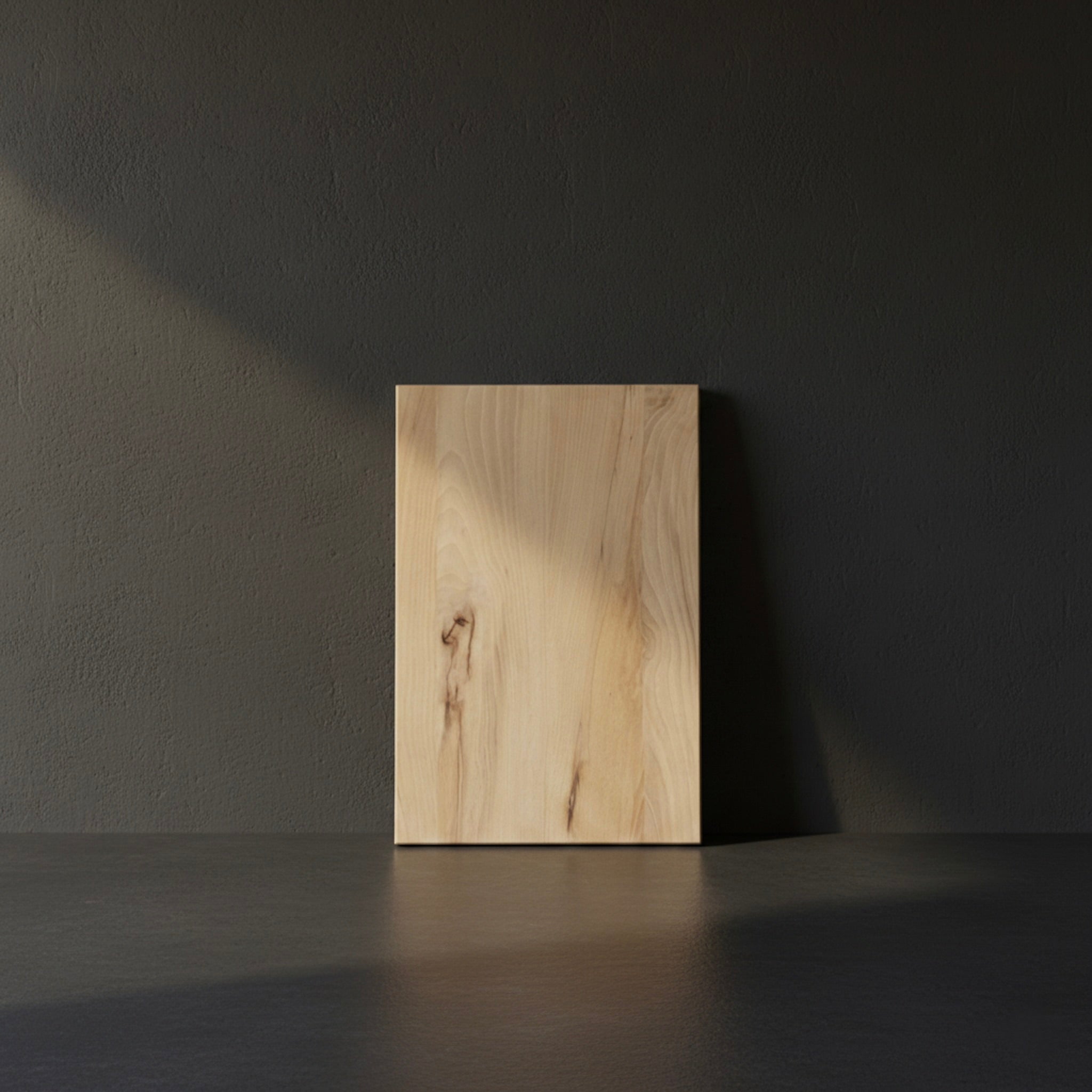 Handgefertigtes Schneidebrett aus Buche in minimalistischer Umgebung