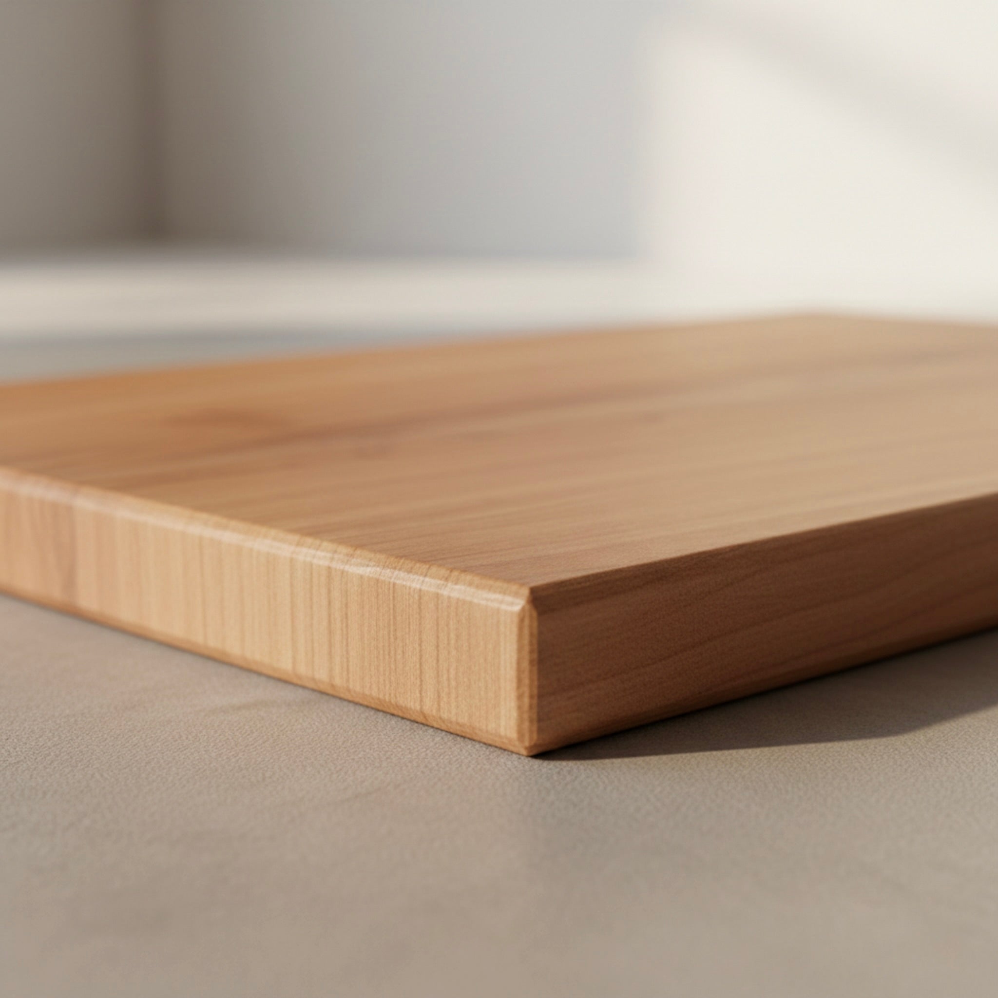 Detailansicht eines Schneidebretts aus massivem Kirschbaum mit sichtbarer Stärke und sauberer Kante