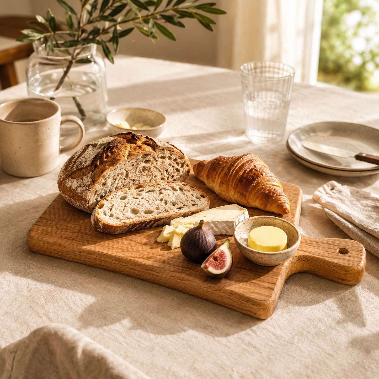 Handgefertigtes Servierbrett Eiche Pure aus Massivholz beim Servieren von Brot, Käse und Gebäck