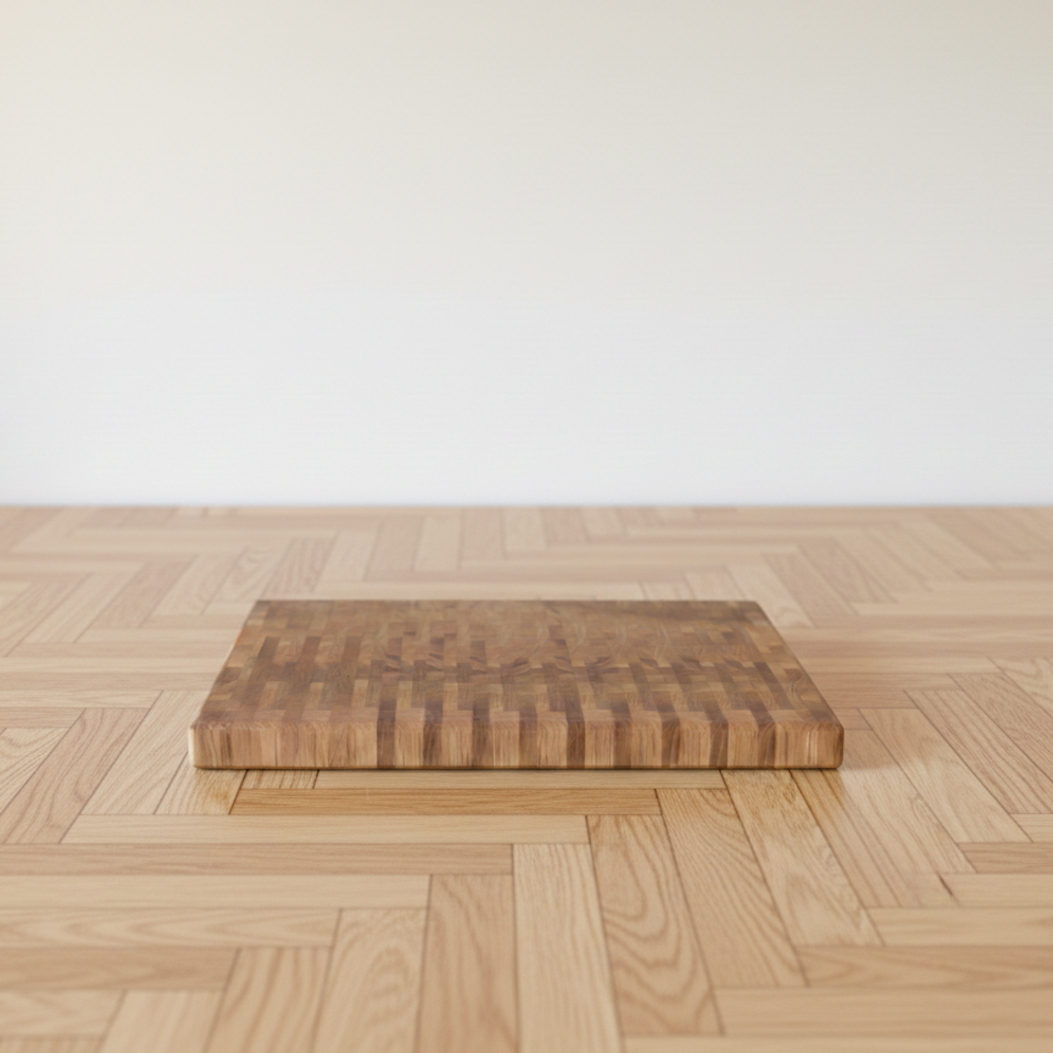 Stirnholz-Schneidebrett aus Eiche Massivholz auf heller Holzarbeitsfläche